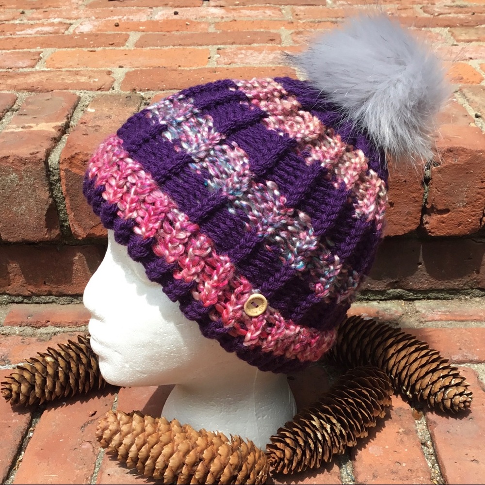 Knit Hat - Handmade With Love ❤️ Striped with Pompom
